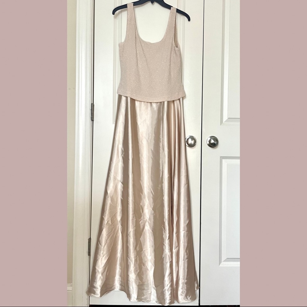 Peach gold Cachet designer formal dress